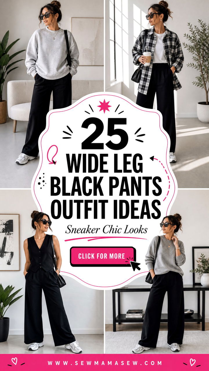 25 Wide Leg Black Pants Outfit Ideas With Sneakers Chic Looks - 25 Wide Leg Black Pants Outfit Ideas With Sneakers: Chic Looks