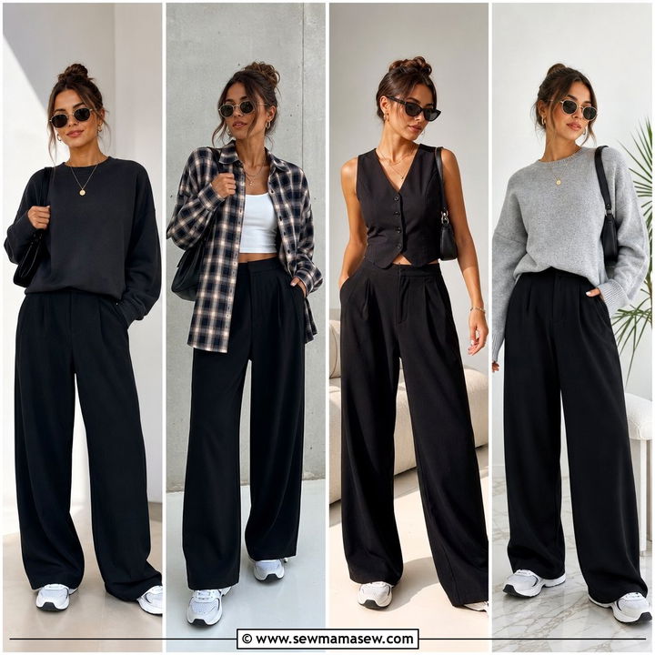 25 Wide Leg Black Pants Outfit Ideas With Sneakers: Chic Looks