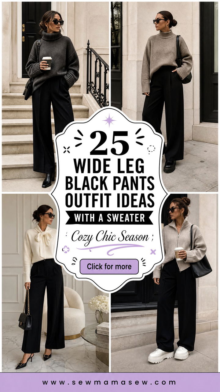 25 Wide Leg Black Pants Outfit Ideas With a Sweater This Season - 25 Wide Leg Black Pants Outfit Ideas With a Sweater This Season