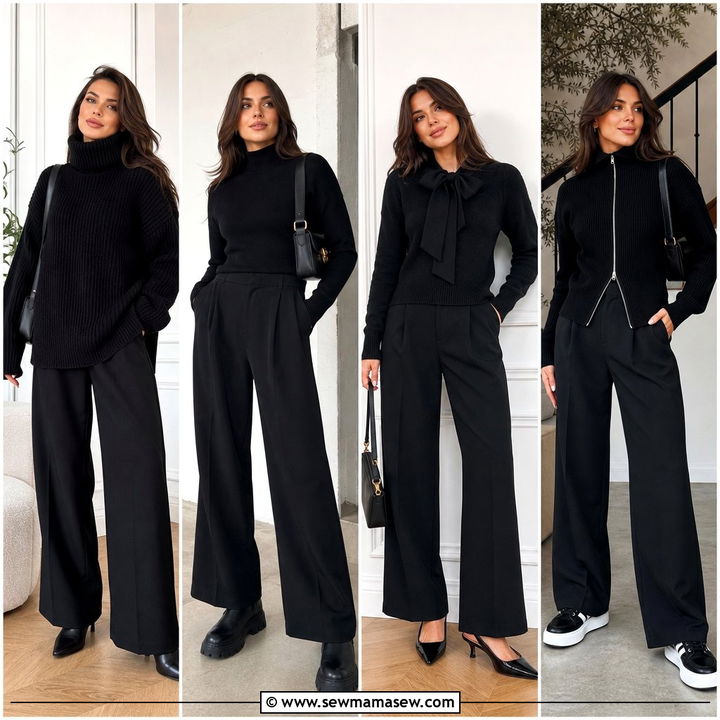 25 Wide Leg Black Pants Outfit Ideas With a Sweater This Season