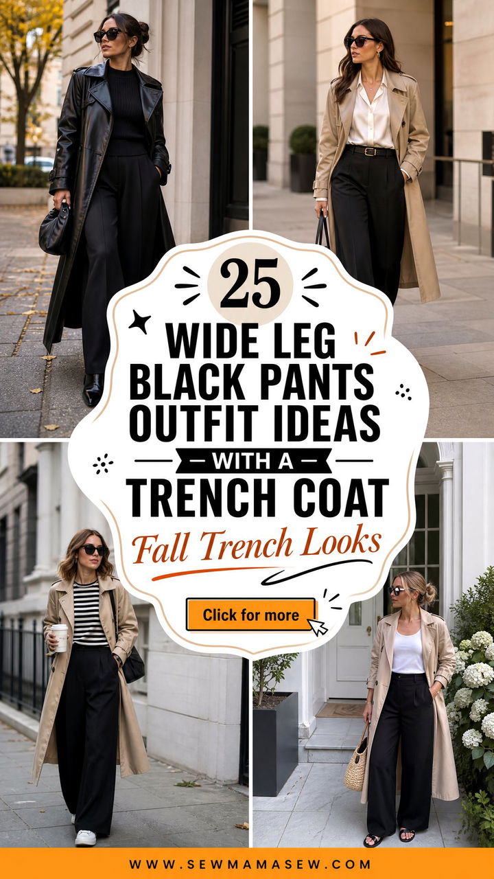 25 Wide Leg Black Pants Outfit Ideas With a Trench Coat for Fall - 25 Wide Leg Black Pants Outfit Ideas With a Trench Coat for Fall