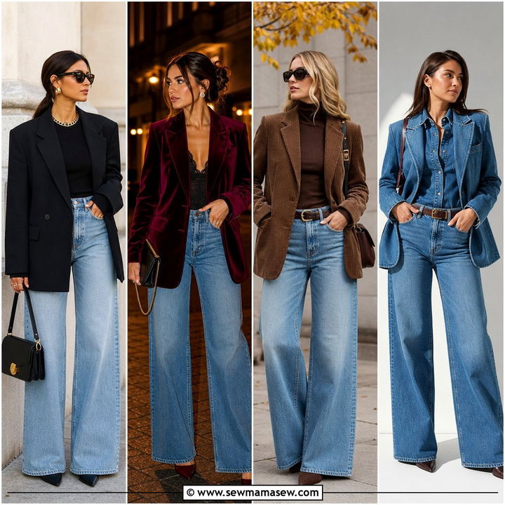 25 Wide Leg Jeans Outfit Ideas With a Blazer for Office Chic