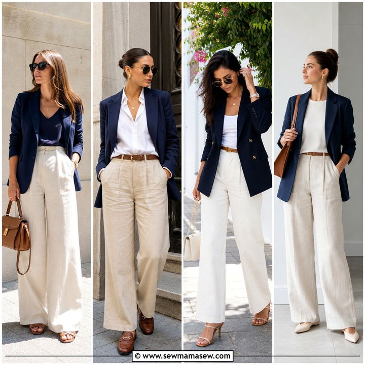 25 Wide Leg Linen Pants Outfit Ideas With A Blazer: Work Chic