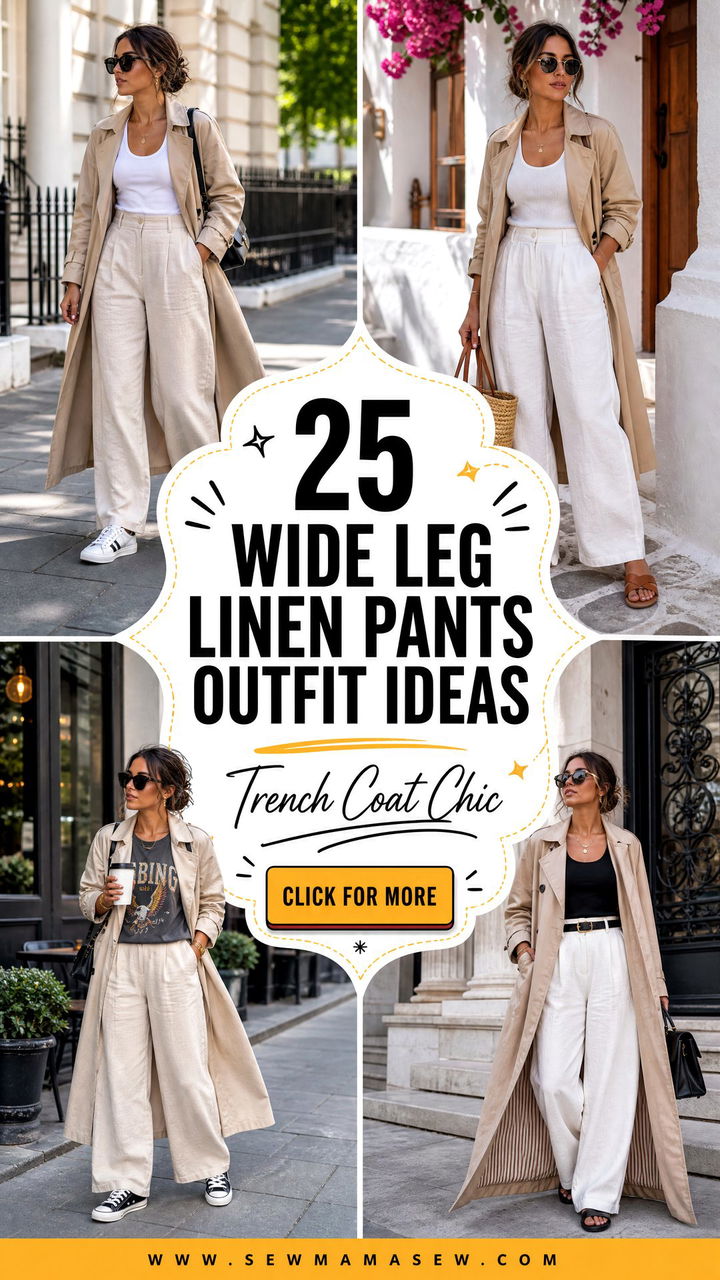 25 Wide Leg Linen Pants Outfit Ideas With A Trench Coat Chic - 25 Wide Leg Linen Pants Outfit Ideas With A Trench Coat: Chic