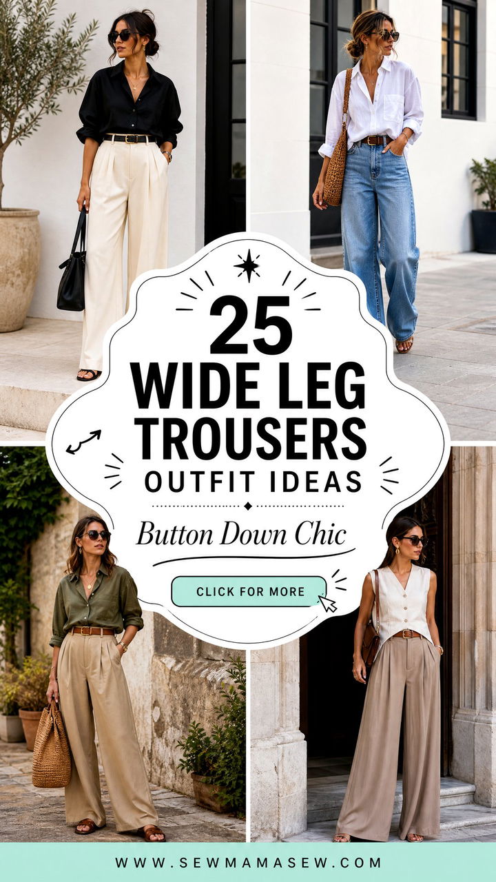 25 Wide Leg Trousers Outfit Ideas With A Button Down To Try - 25 Wide Leg Trousers Outfit Ideas With A Button Down To Try