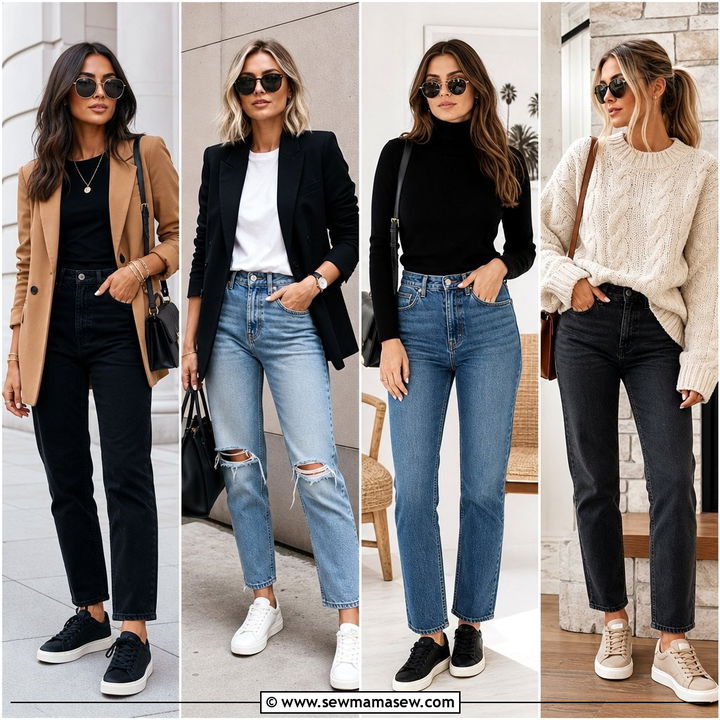 25 Work Outfits With Sneakers And Jeans: Casual Office Looks