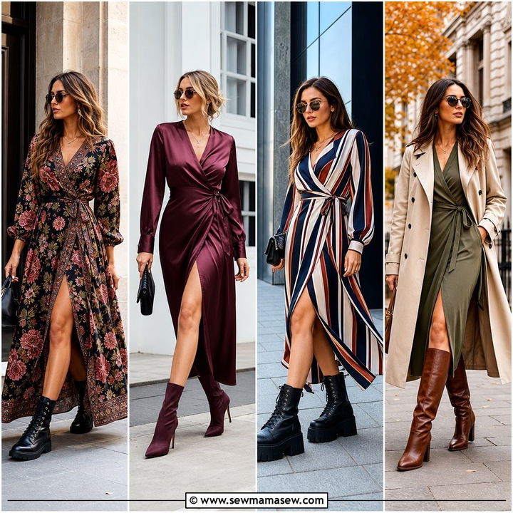 25 Wrap Dress Outfit Ideas With Boots for Chic Fall Looks