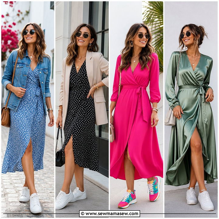 25 Wrap Dress Outfit Ideas With Sneakers for Easy Chic Style