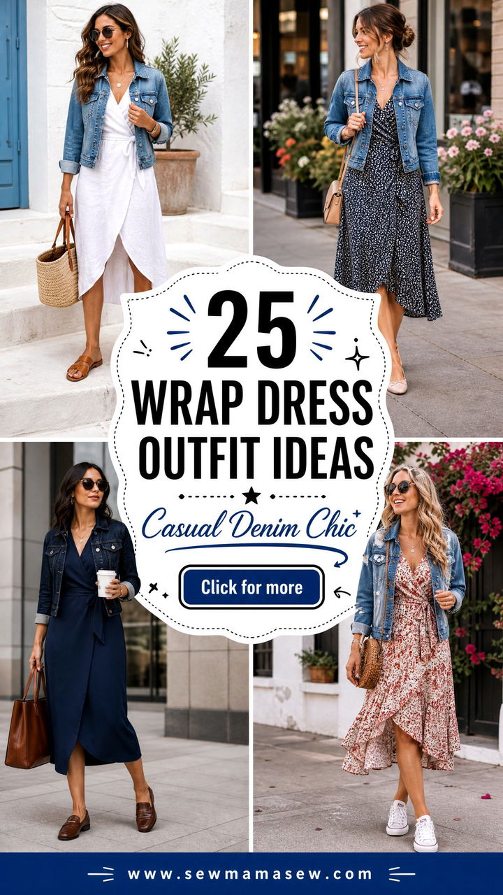 25 Wrap Dress Outfit Ideas With a Denim Jacket for Casual Chic - 25 Wrap Dress Outfit Ideas With a Denim Jacket for Casual Chic