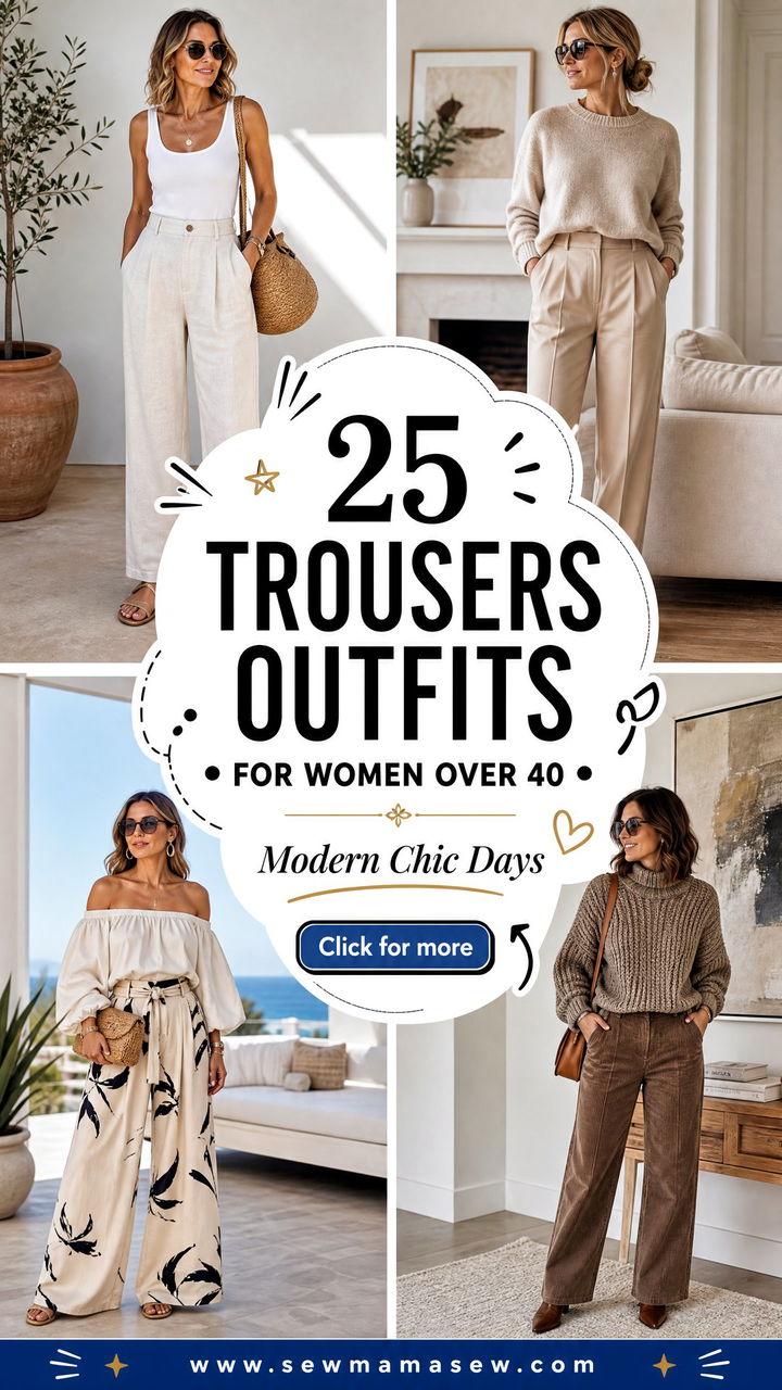 25 trousers outfits for women over 40 for Modern Chic Days - 25 trousers outfits for women over 40 for Modern Chic Days