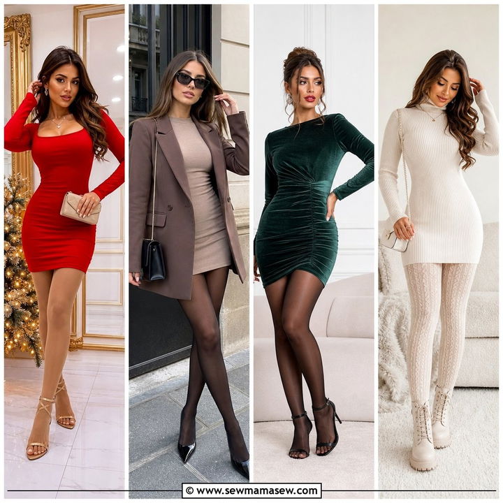 30 Bodycon Dress Outfit Ideas With Tights for Cold Days
