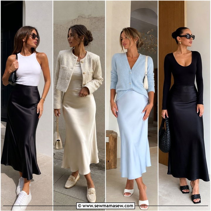 30 Casual Satin Skirt Outfits for Elegant Easy Looks