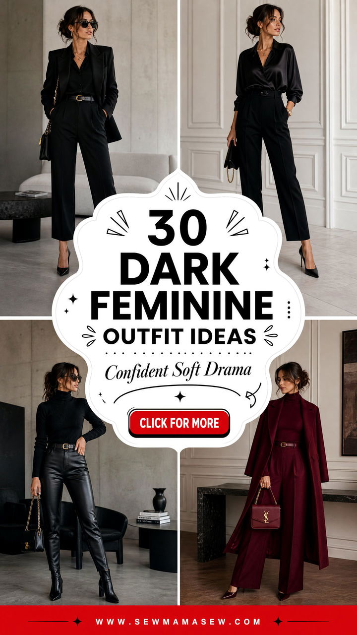 30 Dark Feminine Outfit Ideas For Confident Soft Drama - 30 Dark Feminine Outfit Ideas For Confident Soft Drama