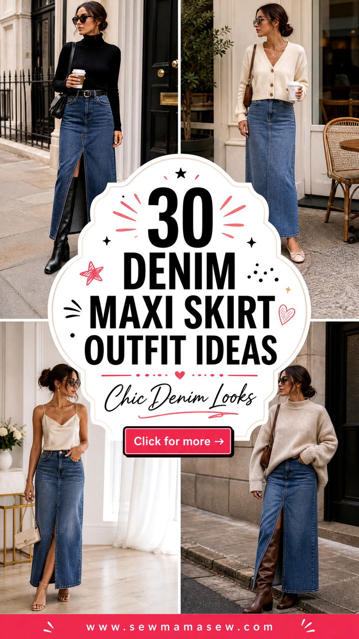 30 Denim Maxi Skirt Outfit Ideas for Women to Try - 30 Denim Maxi Skirt Outfit Ideas for Women to Try