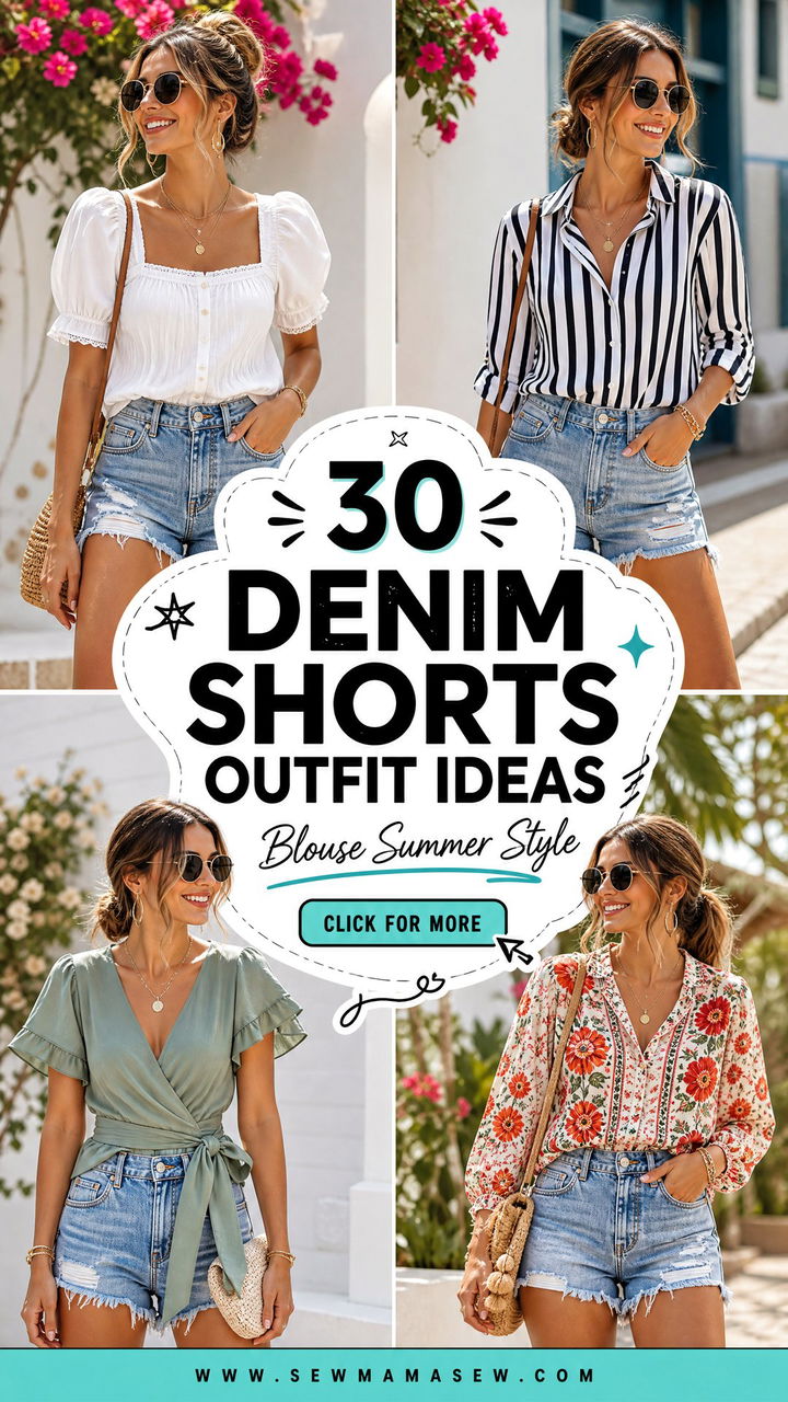 30 Denim Shorts Outfit Ideas With a Blouse for Summer - 30 Denim Shorts Outfit Ideas With a Blouse for Summer