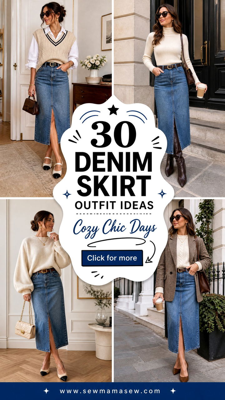 30 Denim Skirt Outfit Ideas With A Sweater For Cozy Days - 30 Denim Skirt Outfit Ideas With A Sweater For Cozy Days
