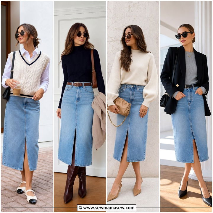 30 Denim Skirt Outfit Ideas With A Sweater For Cozy Days