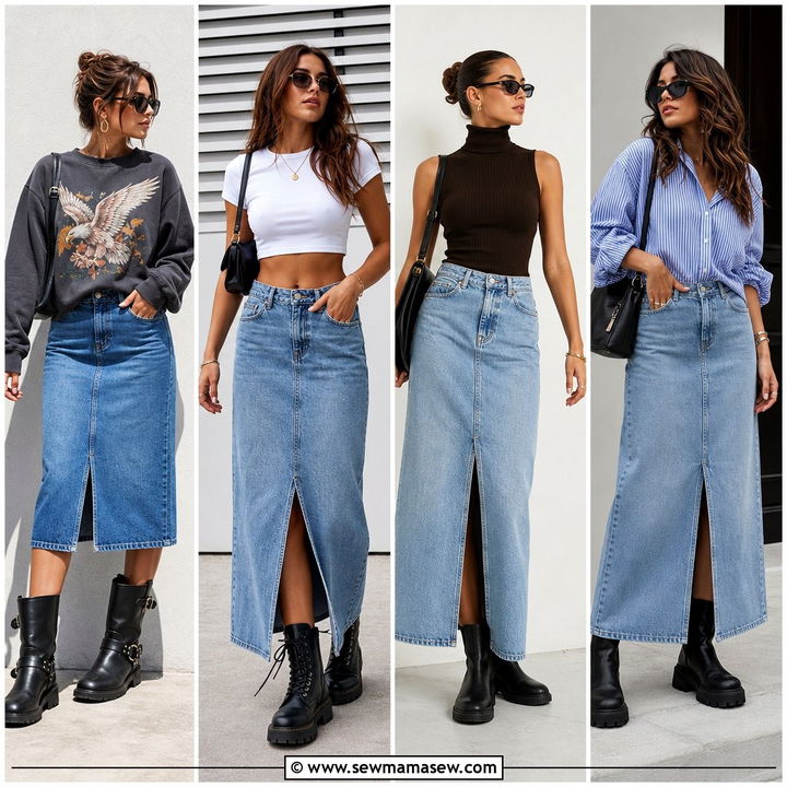 30 Denim Skirt Outfit Ideas With Boots for Edgy Everyday Style