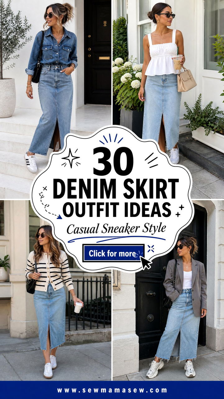 30 Denim Skirt Outfit Ideas With Sneakers For Casual Days - 30 Denim Skirt Outfit Ideas With Sneakers For Casual Days