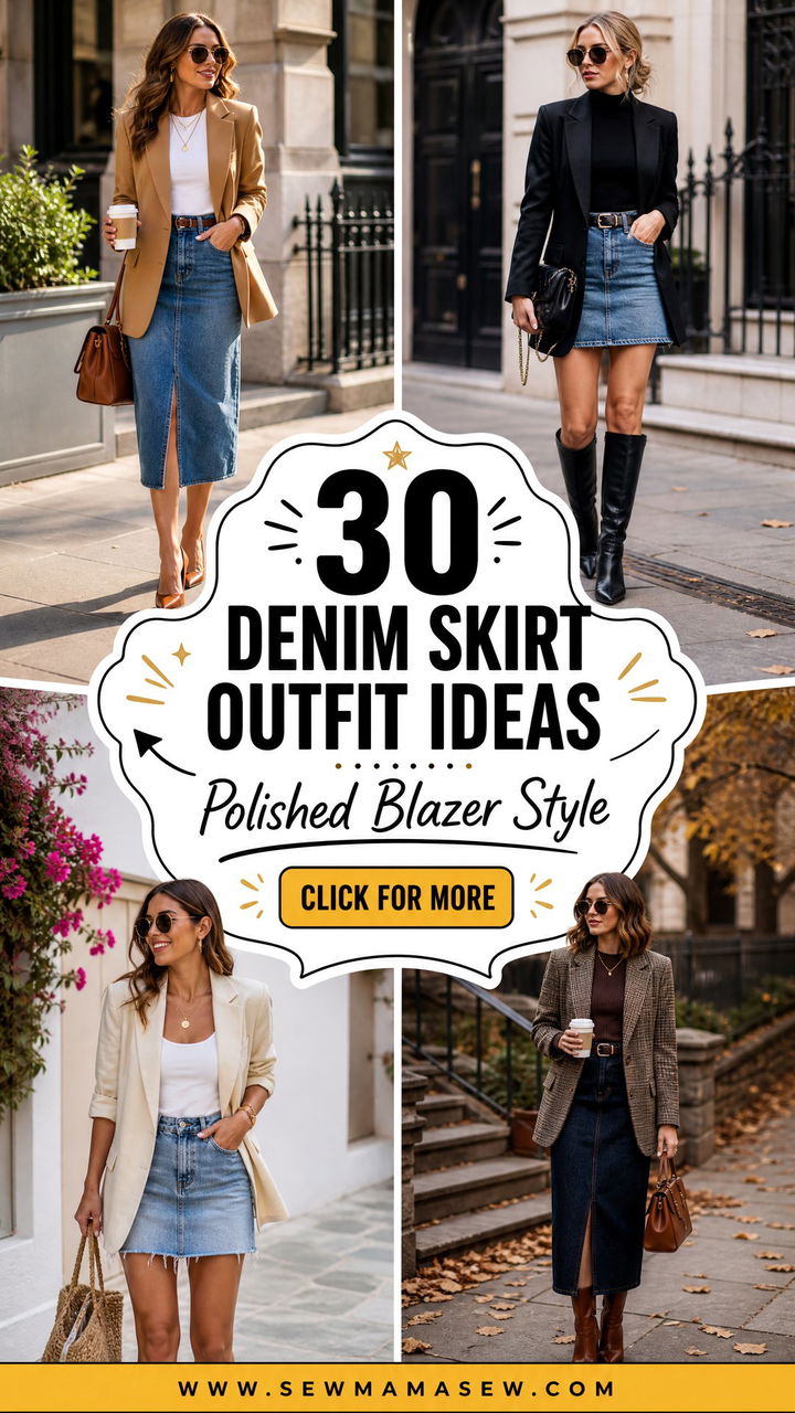 30 Denim Skirt Outfit Ideas With a Blazer for Polished Style - 30 Denim Skirt Outfit Ideas With a Blazer for Polished Style