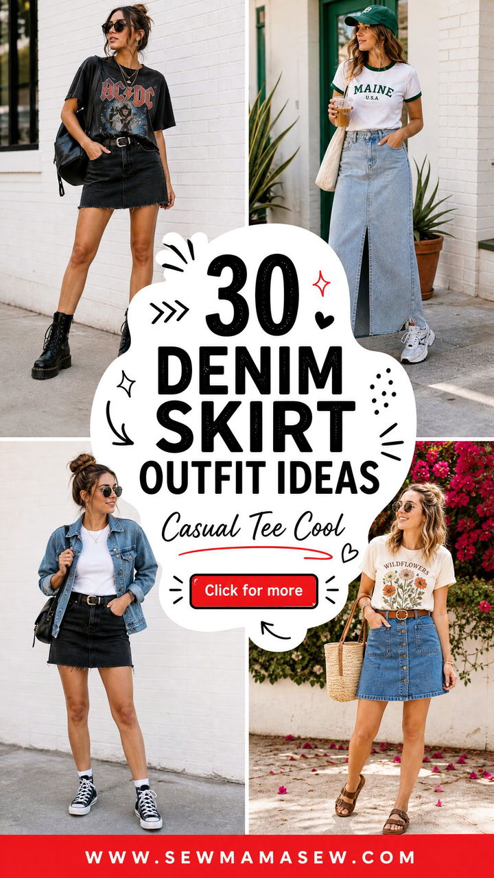 30 Denim Skirt Outfit Ideas With a Tee for Casual Cool Looks - 30 Denim Skirt Outfit Ideas With a Tee for Casual Cool Looks