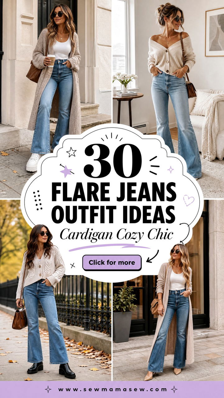 30 Flare Jeans Outfit Ideas With a Cardigan for Cozy Chic - 30 Flare Jeans Outfit Ideas With a Cardigan for Cozy Chic