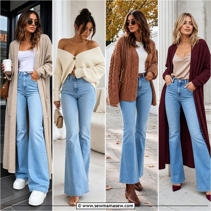 30 Flare Jeans Outfit Ideas With a Cardigan for Cozy Chic