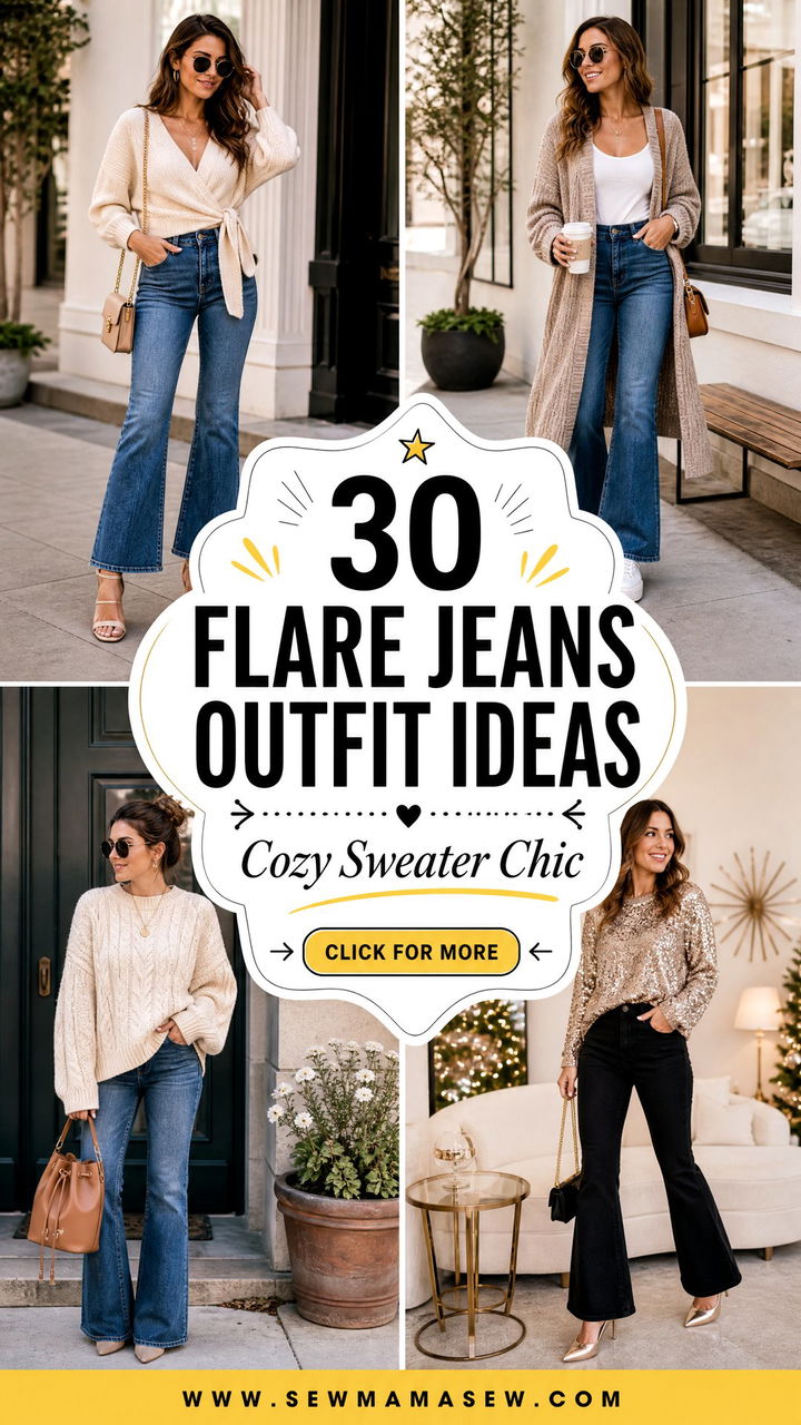 30 Flare Jeans Outfit Ideas With a Sweater for Cozy Chic - 30 Flare Jeans Outfit Ideas With a Sweater for Cozy Chic