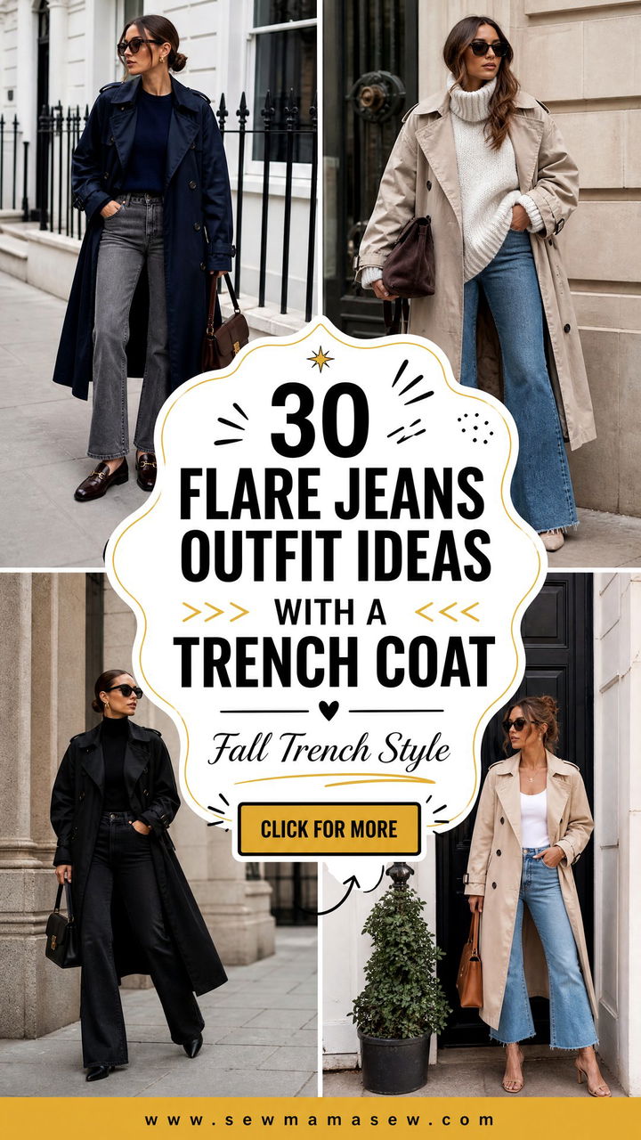 30 Flare Jeans Outfit Ideas With a Trench Coat for Fall - 30 Flare Jeans Outfit Ideas With a Trench Coat for Fall