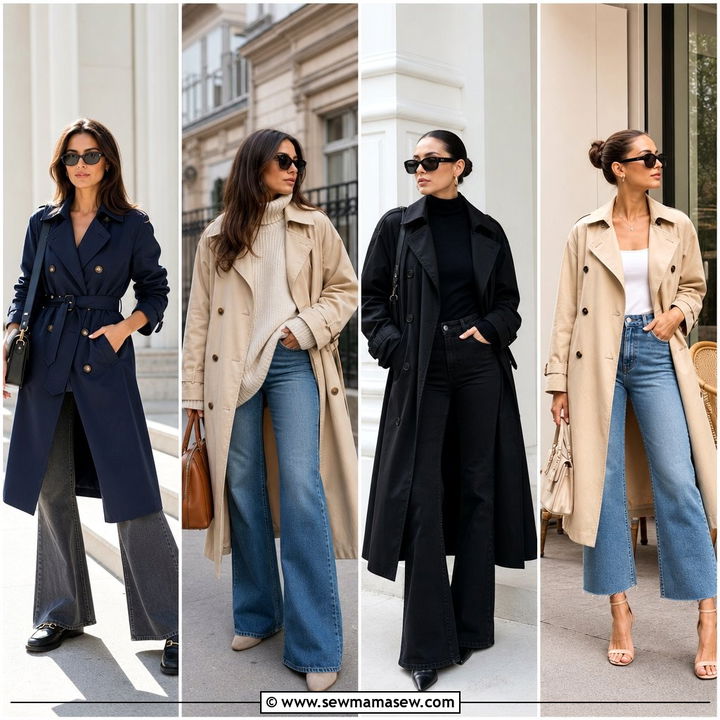 30 Flare Jeans Outfit Ideas With a Trench Coat for Fall