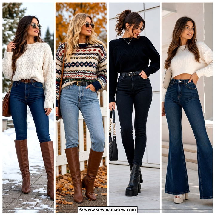 30 High Waisted Jeans Outfit Ideas With A Sweater For Cozy Days