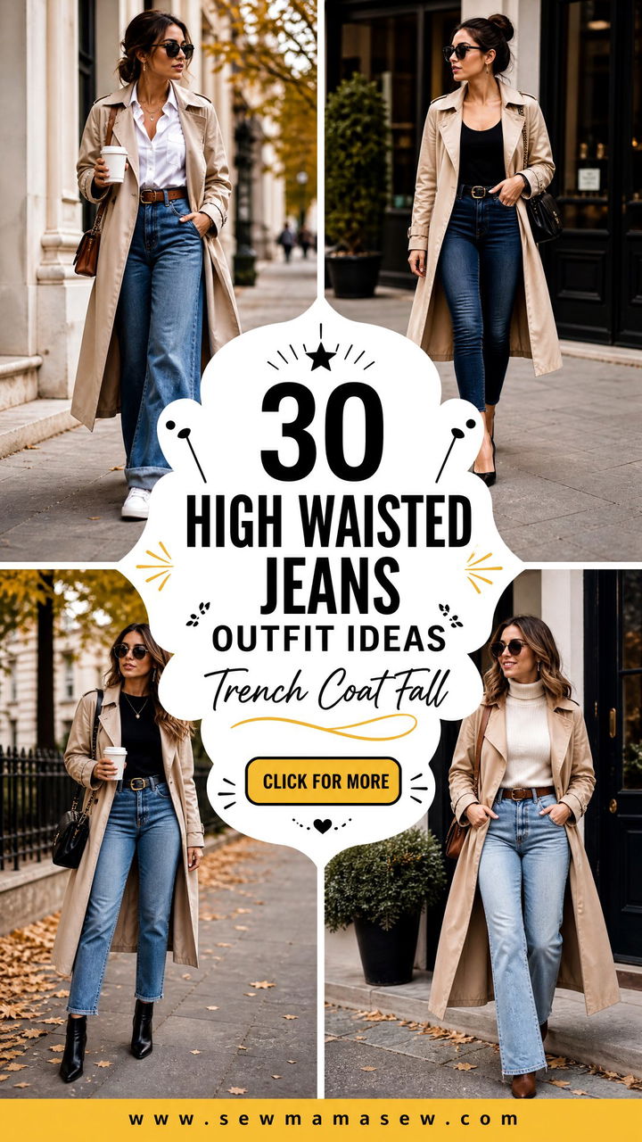 30 High Waisted Jeans Outfit Ideas With A Trench Coat For Fall - 30 High Waisted Jeans Outfit Ideas With A Trench Coat For Fall