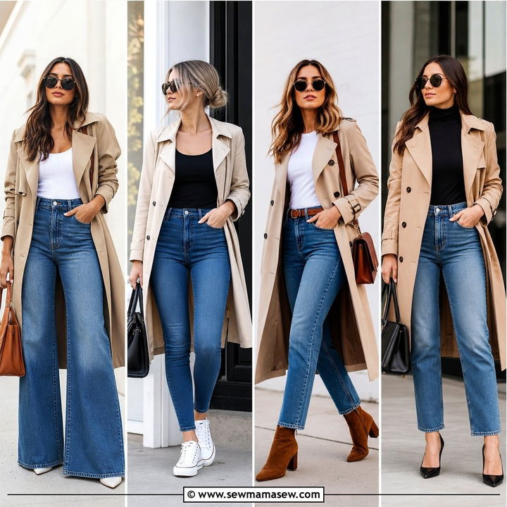 30 High Waisted Jeans Outfit Ideas With A Trench Coat For Fall