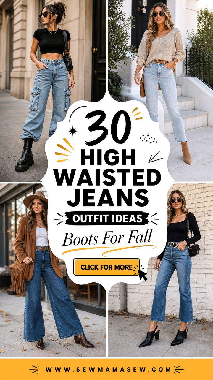 30 High Waisted Jeans Outfit Ideas With Boots For Fall Looks - 30 High Waisted Jeans Outfit Ideas With Boots For Fall Looks