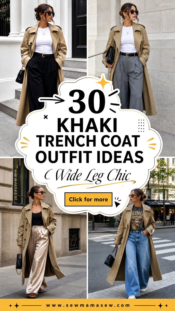 30 Khaki Trench Coat Outfit Ideas With Wide Leg Pants Chic - 30 Khaki Trench Coat Outfit Ideas With Wide Leg Pants: Chic