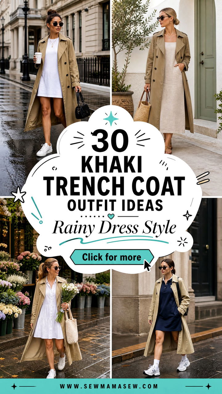 30 Khaki Trench Coat Outfit Ideas With a Dress for Rainy Days - 30 Khaki Trench Coat Outfit Ideas With a Dress for Rainy Days