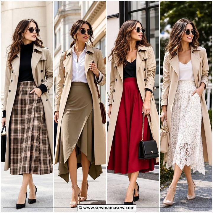 30 Khaki Trench Coat Outfit Ideas With a Skirt for Fall