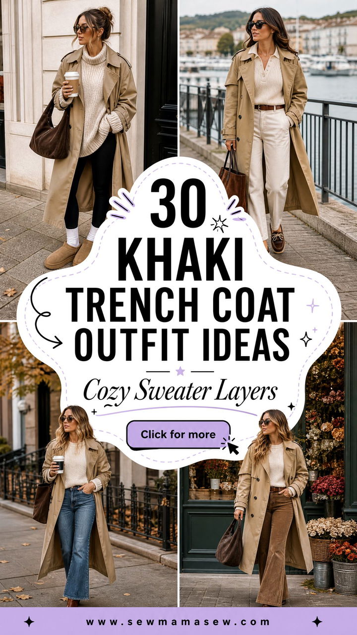 30 Khaki Trench Coat Outfit Ideas With a Sweater Cozy - 30 Khaki Trench Coat Outfit Ideas With a Sweater: Cozy