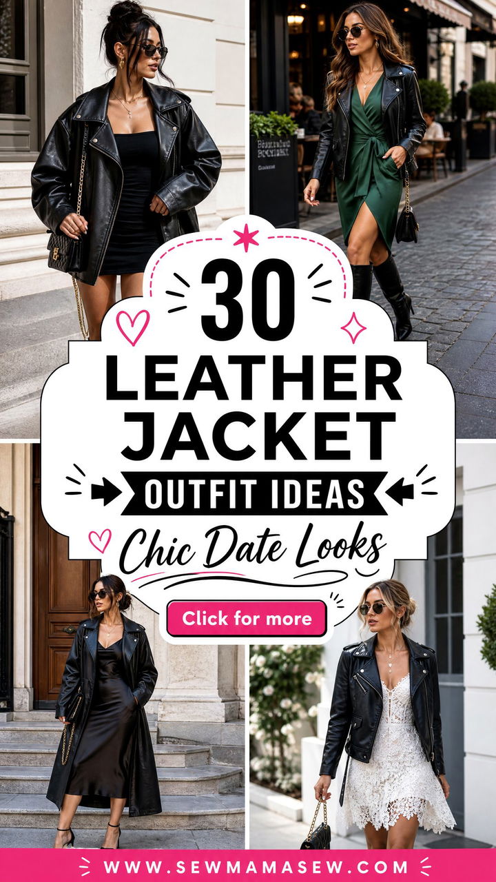 30 Leather Jacket Outfit Ideas With a Dress for Chic Dates - 30 Leather Jacket Outfit Ideas With a Dress for Chic Dates