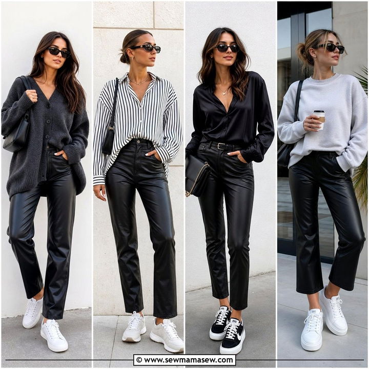 30 Leather Pants Outfit Ideas With Sneakers for Casual Style