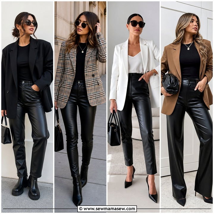 30 Leather Pants Outfit Ideas With a Blazer for Work Days