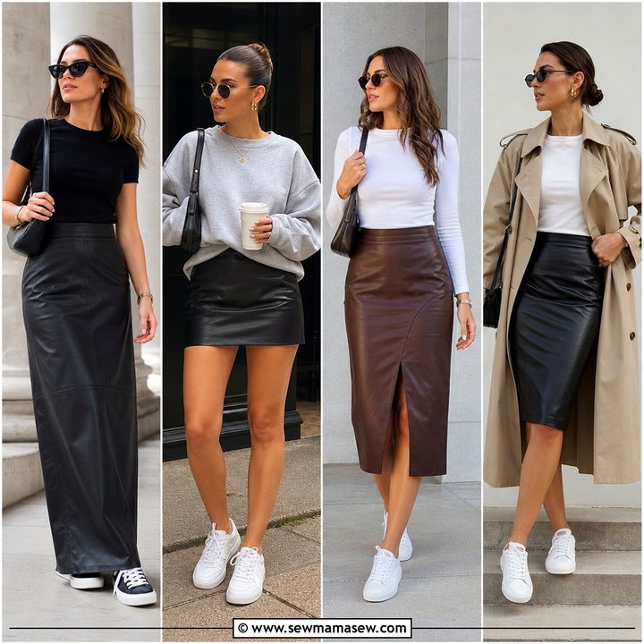 30 Leather Skirt Outfit Ideas With Sneakers for Chic Days
