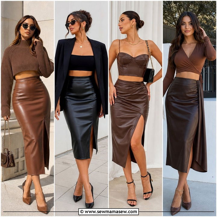 30 Leather Skirt Outfit Ideas With a Crop Top for Nights