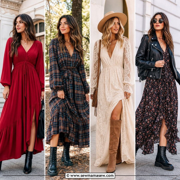 30 Maxi Dress Outfit Ideas With Boots for Cool-Girl Style