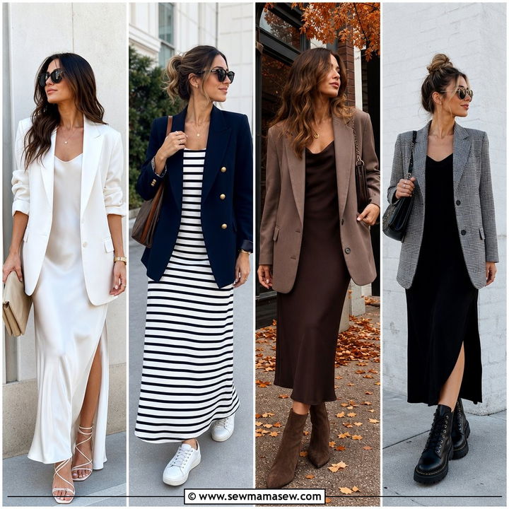 30 Maxi Dress Outfit Ideas With a Blazer for Chic Workdays