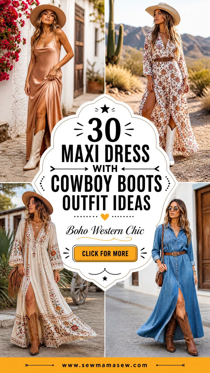 30 Maxi Dress With Cowboy Boots Outfit Ideas for Boho Chic - 30 Maxi Dress With Cowboy Boots Outfit Ideas for Boho Chic