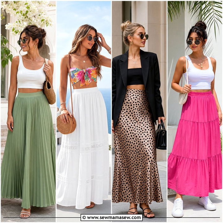 30 Maxi Skirt Outfit Ideas With a Crop Top for Trendy Style