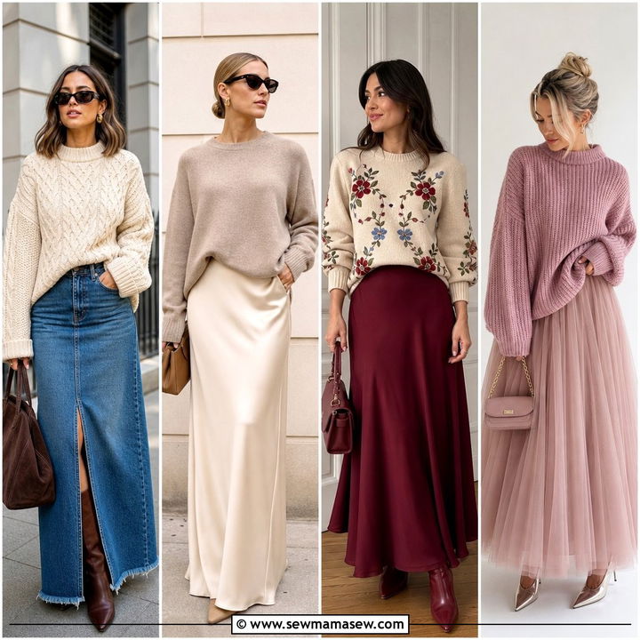 30 Maxi Skirt Outfit Ideas With a Sweater for Cozy Style