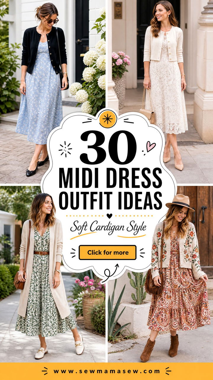 30 Midi Dress Outfit Ideas With a Cardigan for Soft Style - 30 Midi Dress Outfit Ideas With a Cardigan for Soft Style
