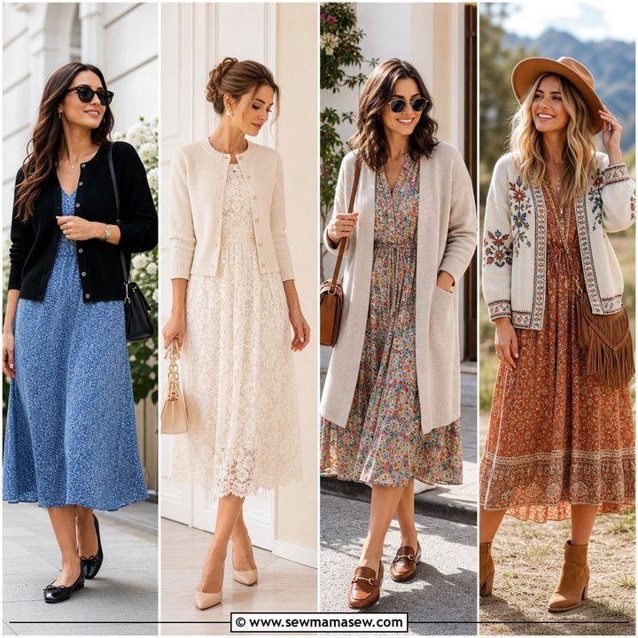 30 Midi Dress Outfit Ideas With a Cardigan for Soft Style